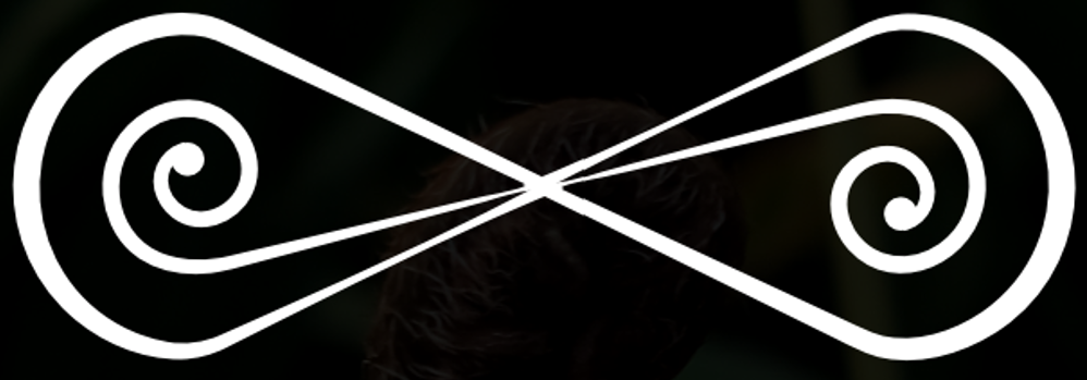 White iEcosystems infinity symbol with a three dimensional rotation
