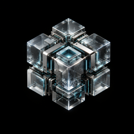Glass and chrome geometric cube